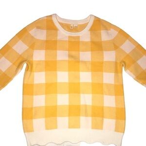 Moth Sweater Anthropologie Yellow White Check Gingham Plaid Scalloped He…